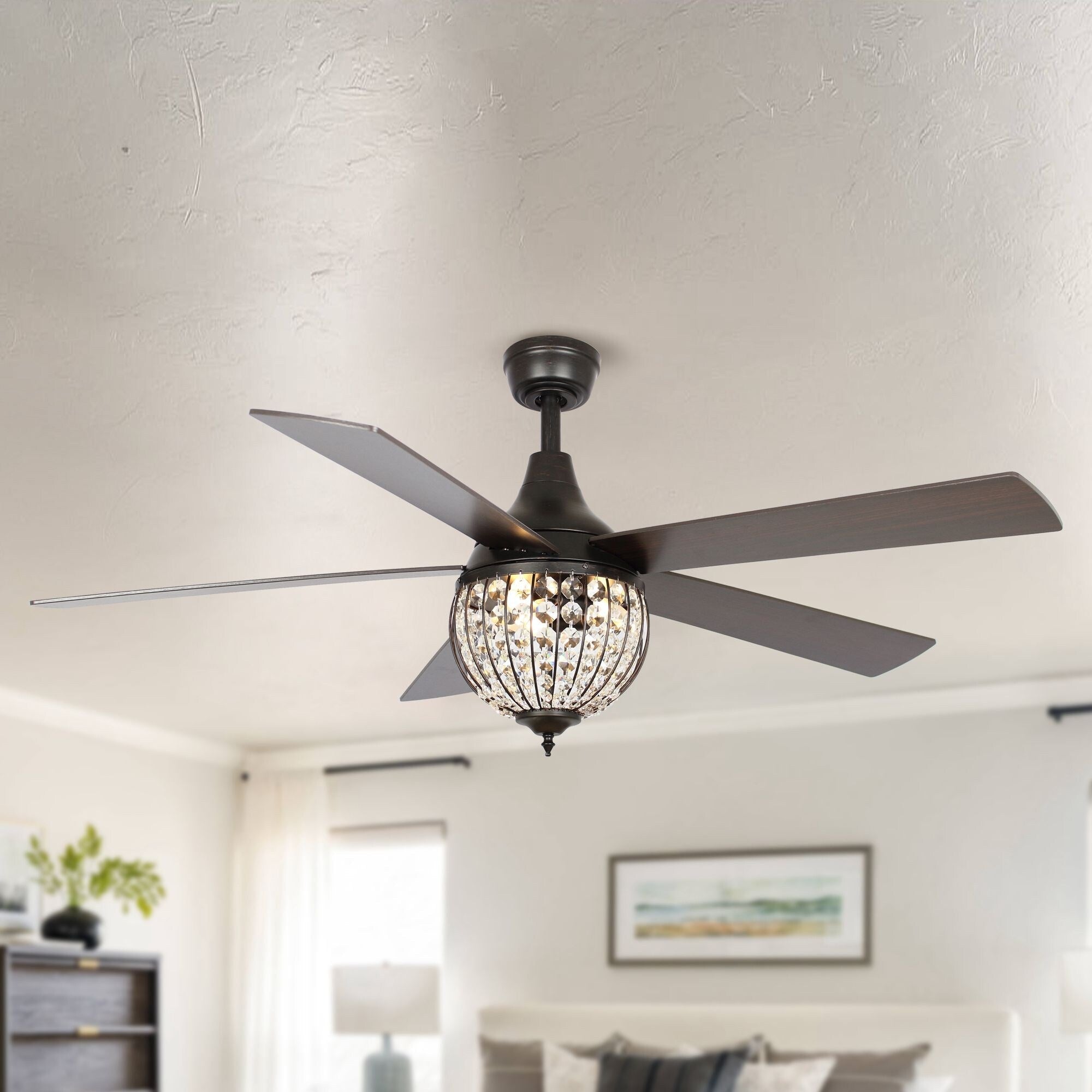 Ventilatore da soffitto industriale in legno nero a 5 pale con telecomando