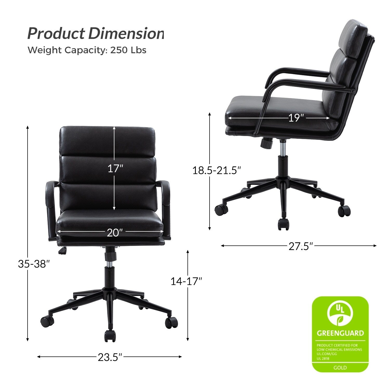 Sedia Joseph Modern Task in similpelle con blocco dell'inclinazione e inclinazione centrale di HULALA HOME