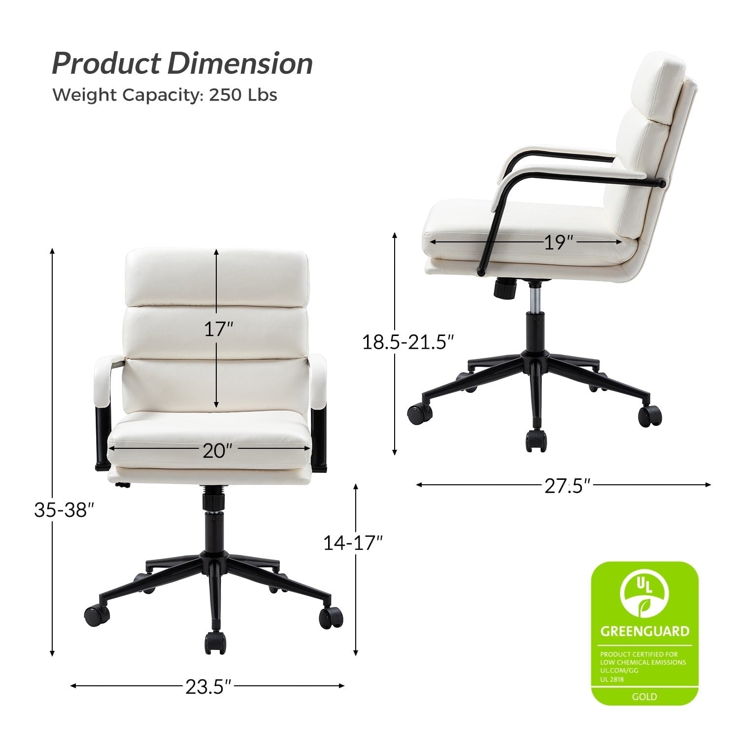 Sedia Joseph Modern Task in similpelle con blocco dell'inclinazione e inclinazione centrale di HULALA HOME