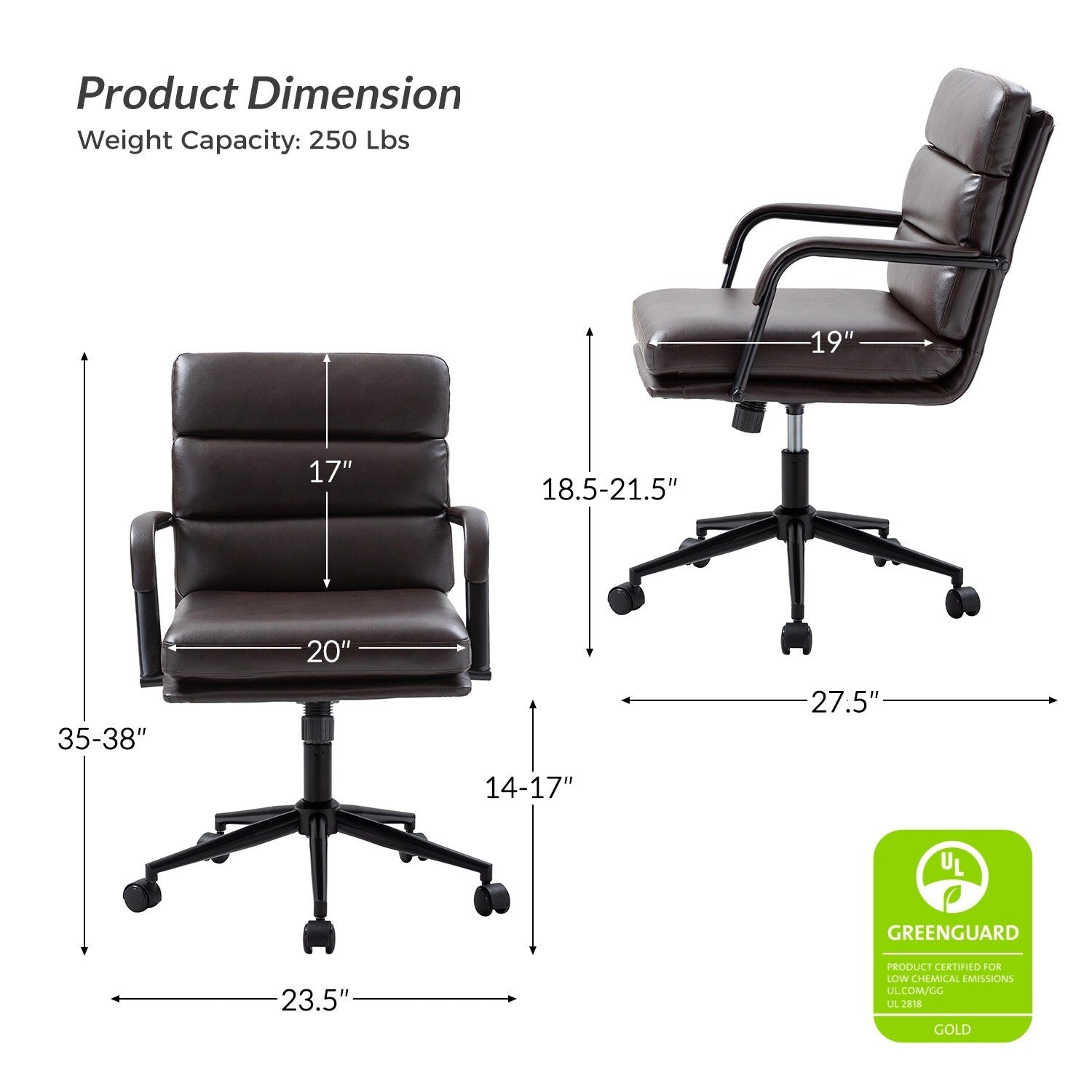 Sedia Joseph Modern Task in similpelle con blocco dell'inclinazione e inclinazione centrale di HULALA HOME