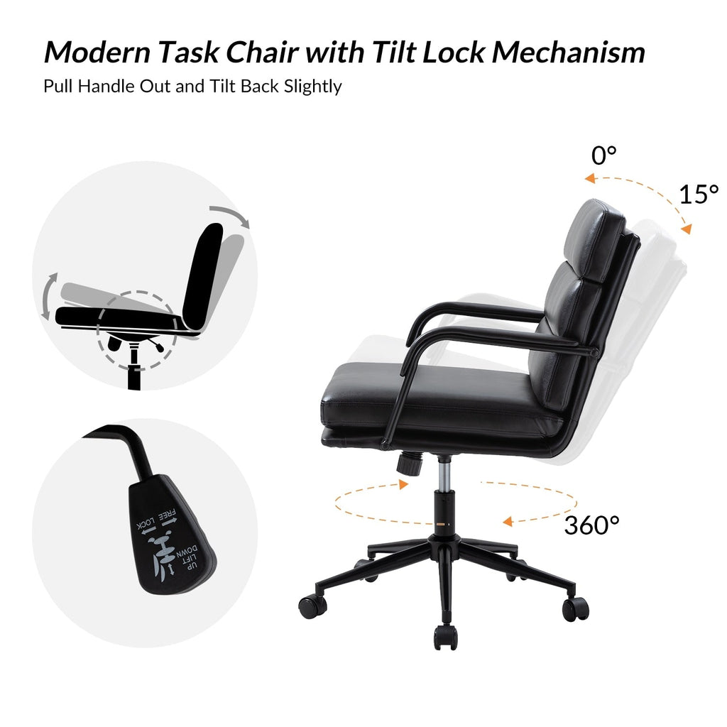 Sedia Joseph Modern Task in similpelle con blocco dell'inclinazione e inclinazione centrale di HULALA HOME