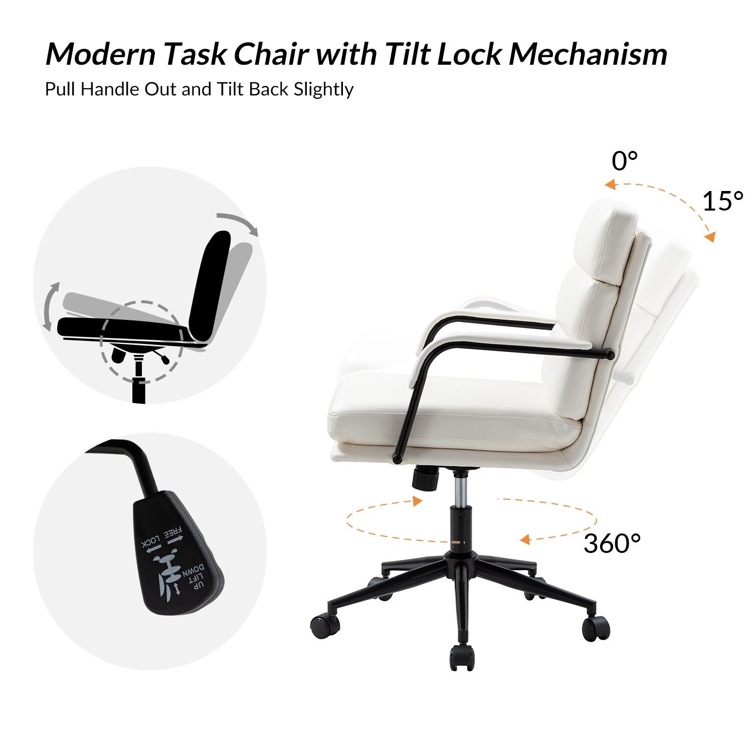 Sedia Joseph Modern Task in similpelle con blocco dell'inclinazione e inclinazione centrale di HULALA HOME