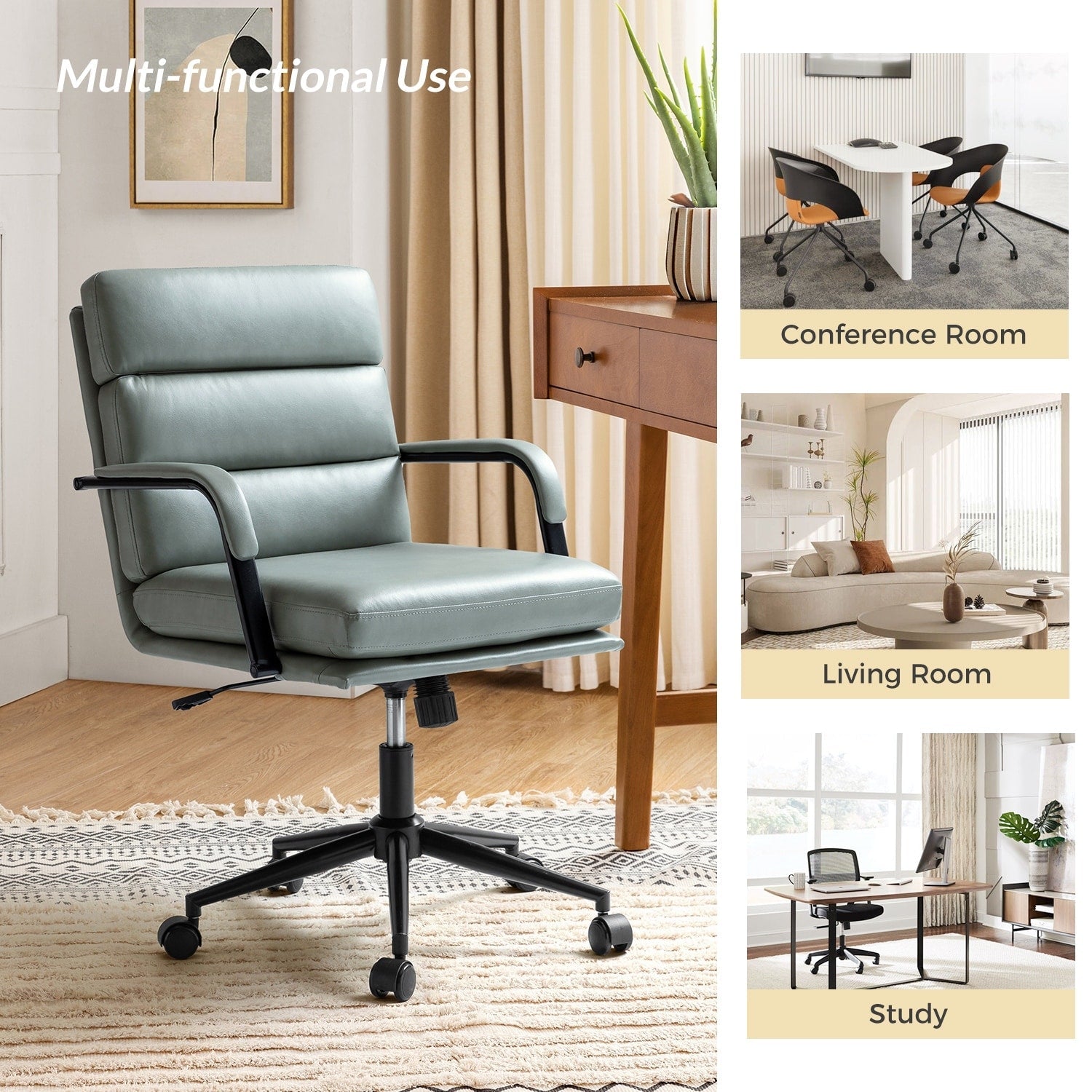 Sedia Joseph Modern Task in similpelle con blocco dell'inclinazione e inclinazione centrale di HULALA HOME
