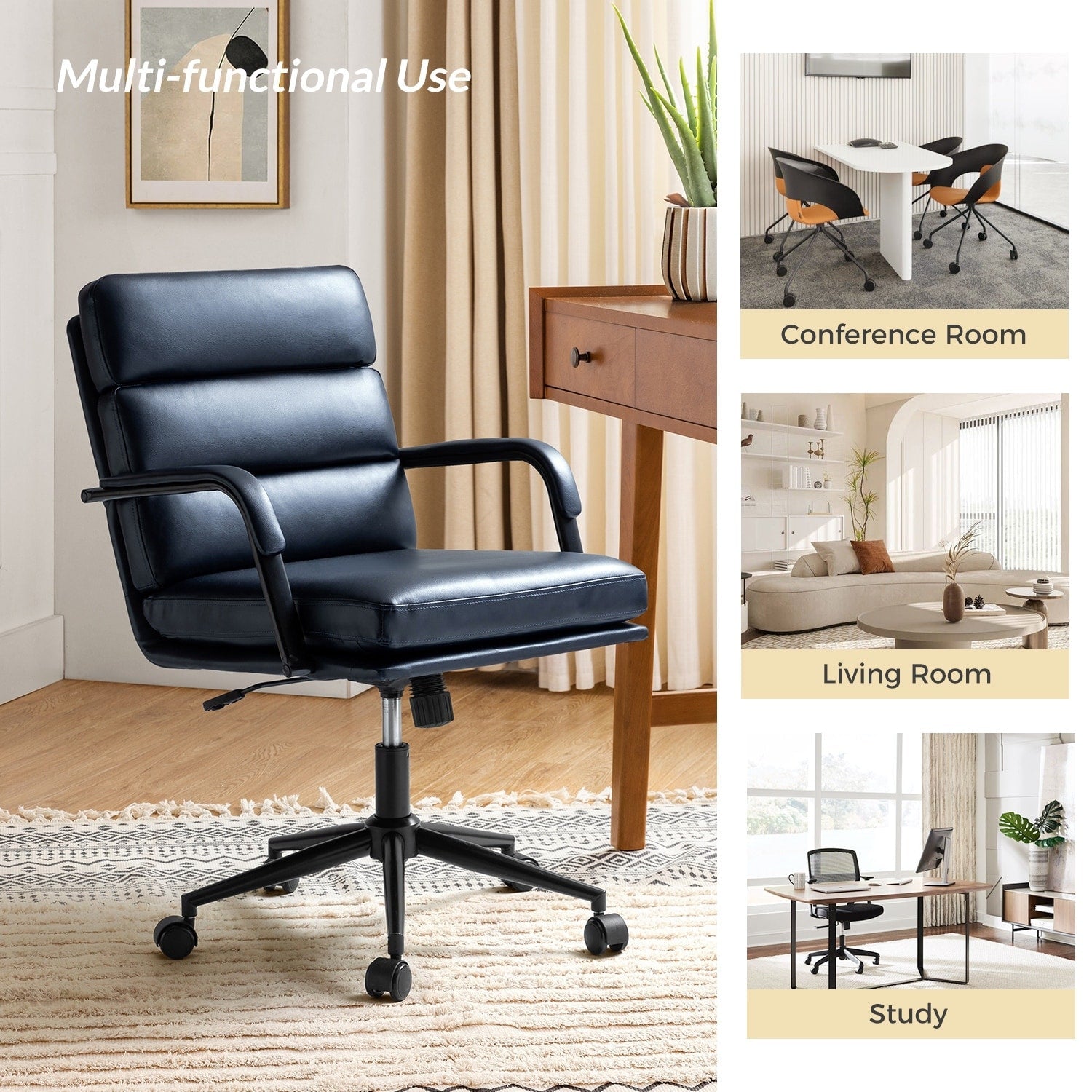 Sedia Joseph Modern Task in similpelle con blocco dell'inclinazione e inclinazione centrale di HULALA HOME