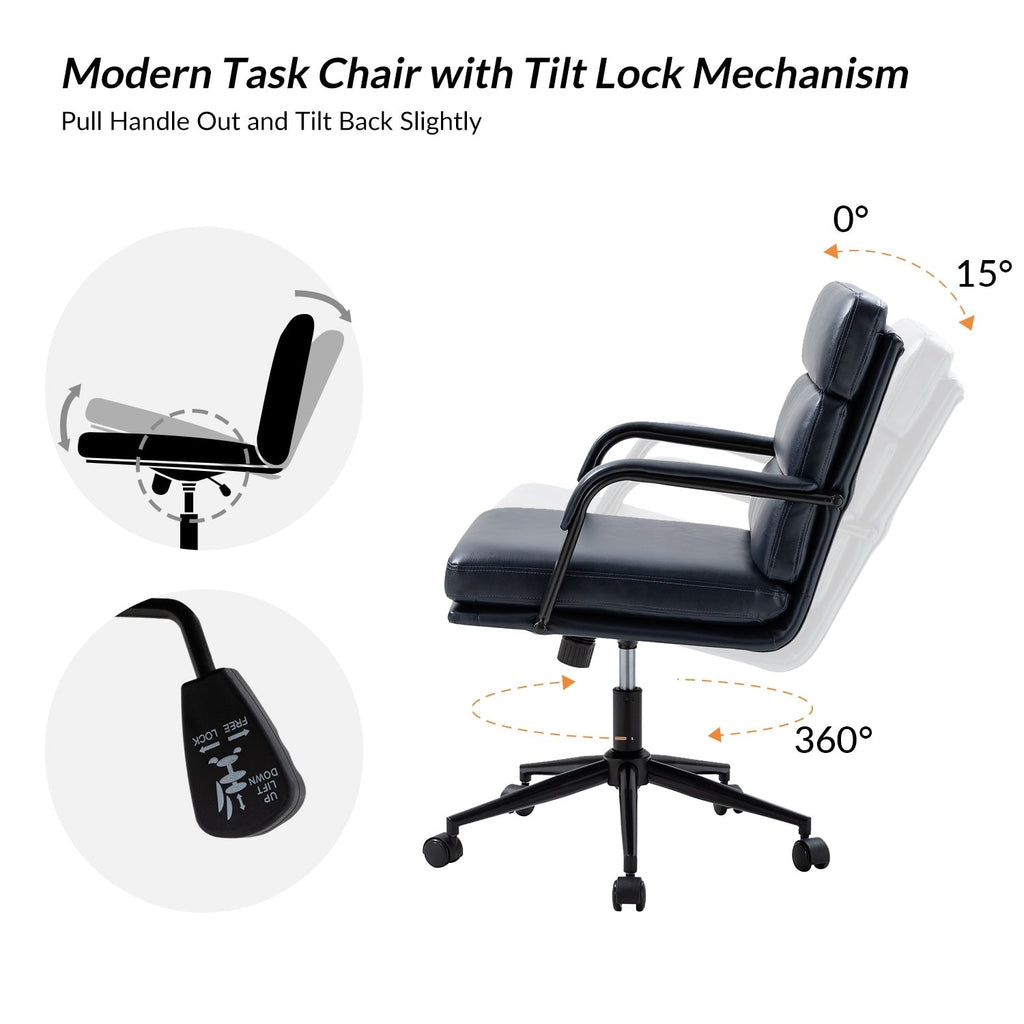 Sedia Joseph Modern Task in similpelle con blocco dell'inclinazione e inclinazione centrale di HULALA HOME