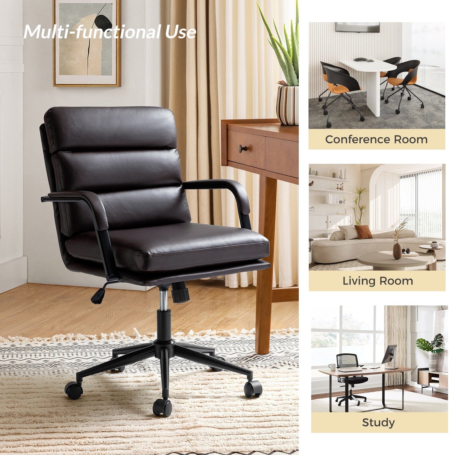 Sedia Joseph Modern Task in similpelle con blocco dell'inclinazione e inclinazione centrale di HULALA HOME