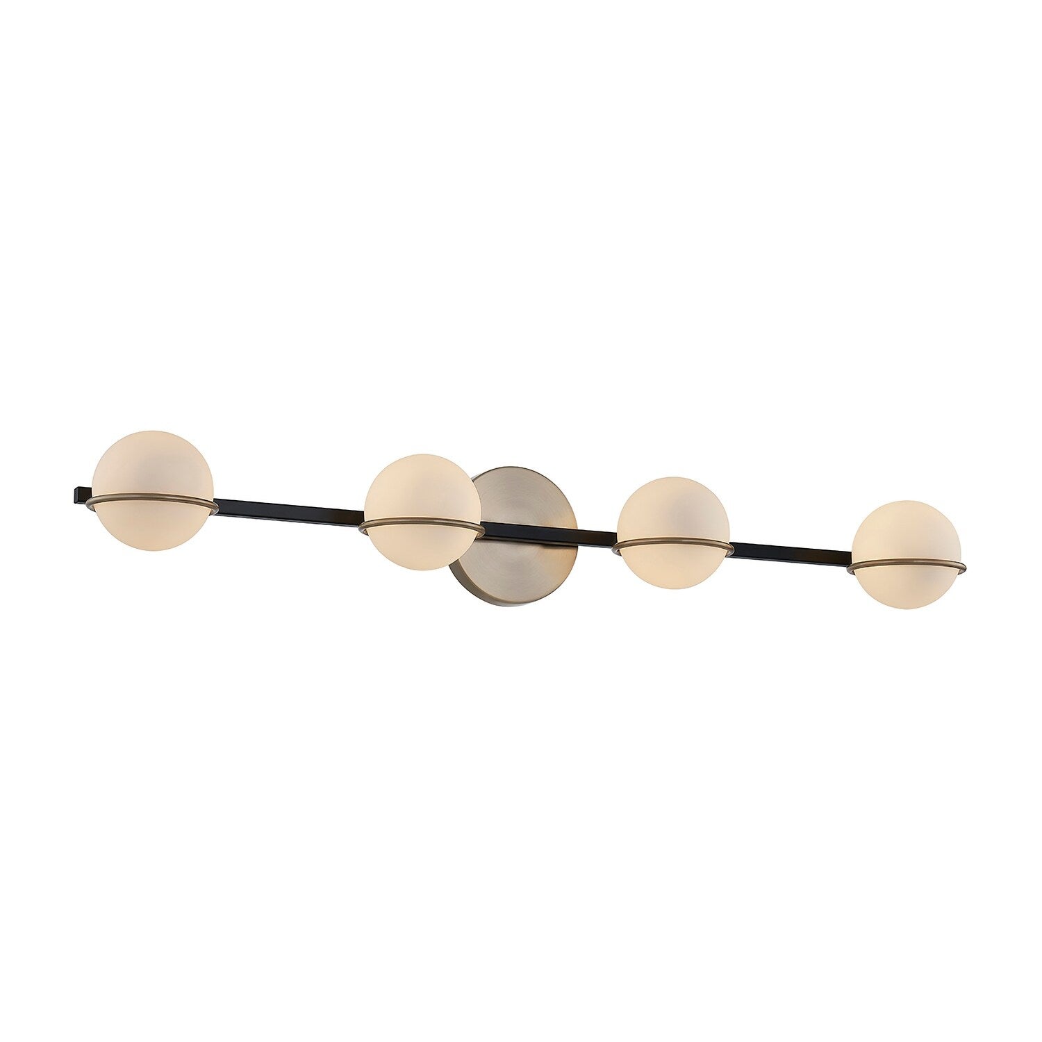 Justice Design Group EVOLV Fusion Centric, mobile bar da bagno a 4 luci con paralume in vetro opalino
