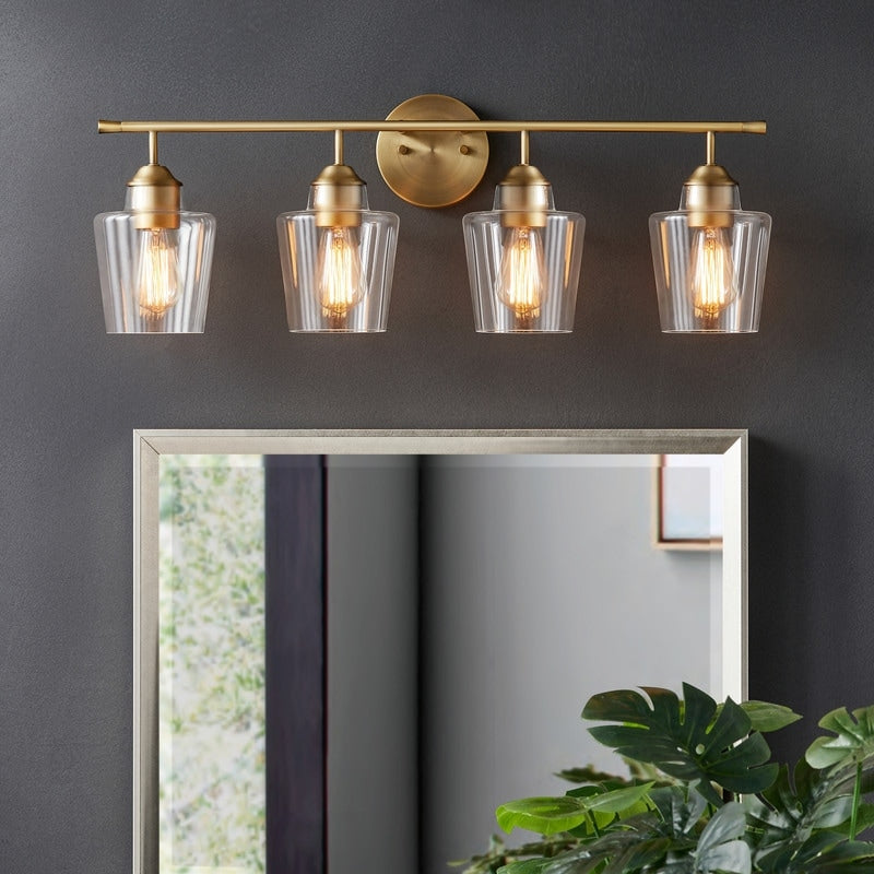 Lampada da bagno KAWOTI dimmerabile a 4 luci in metallo con paralume in vetro
