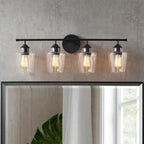Lampada da bagno KAWOTI dimmerabile a 4 luci in metallo con paralume in vetro