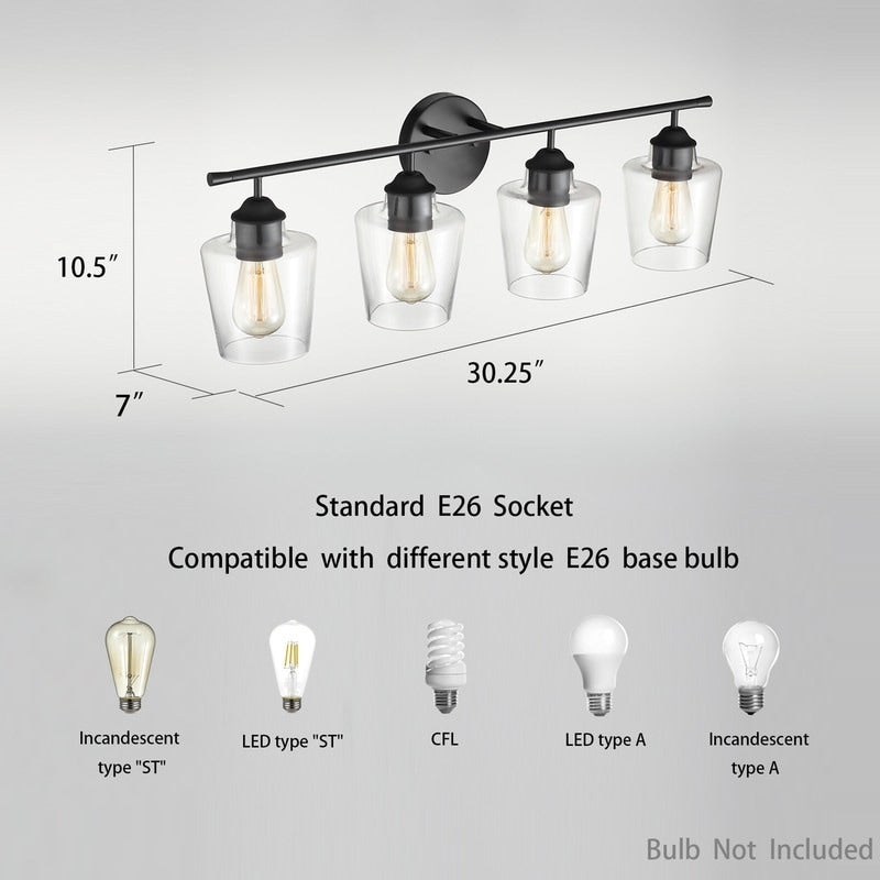Lampada da bagno KAWOTI dimmerabile a 4 luci in metallo con paralume in vetro