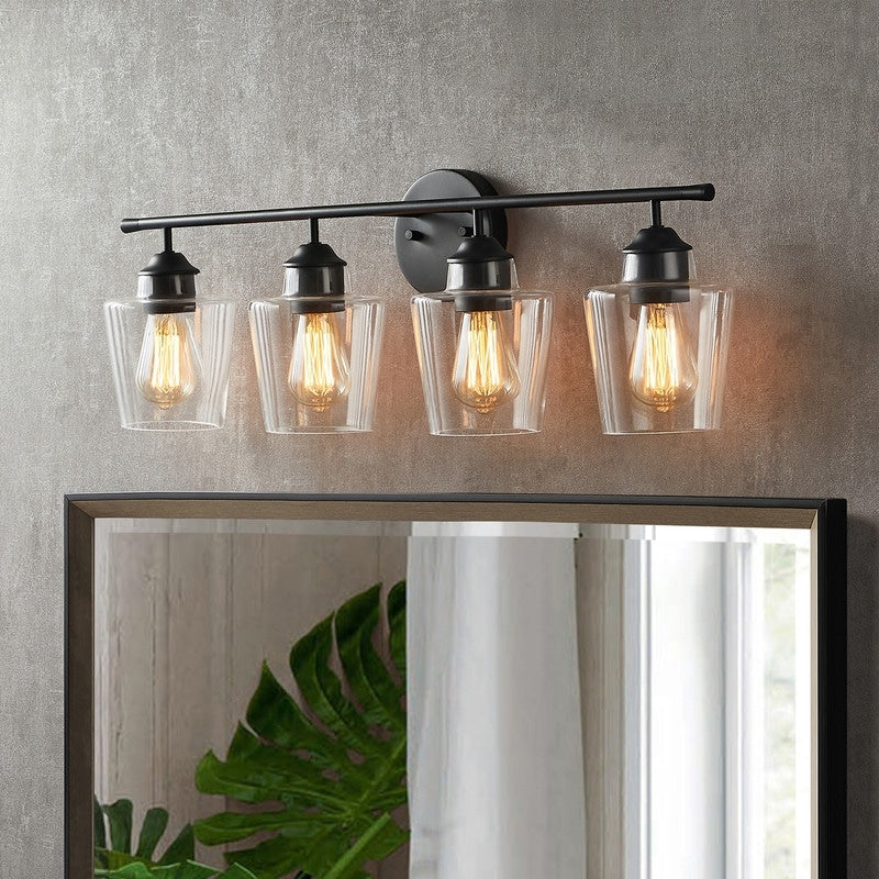 Lampada da bagno KAWOTI dimmerabile a 4 luci in metallo con paralume in vetro
