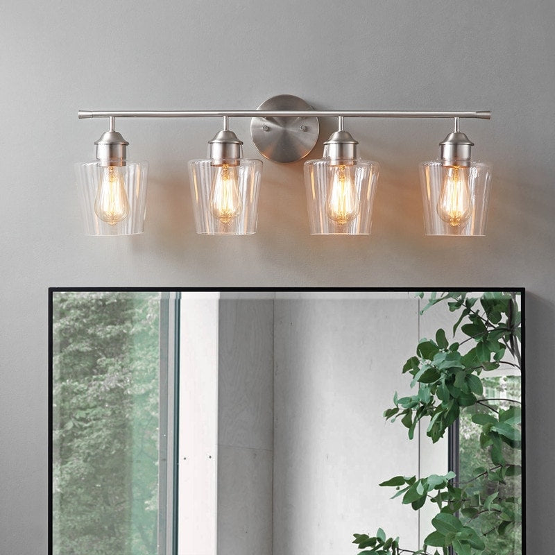 Lampada da bagno KAWOTI dimmerabile a 4 luci in metallo con paralume in vetro