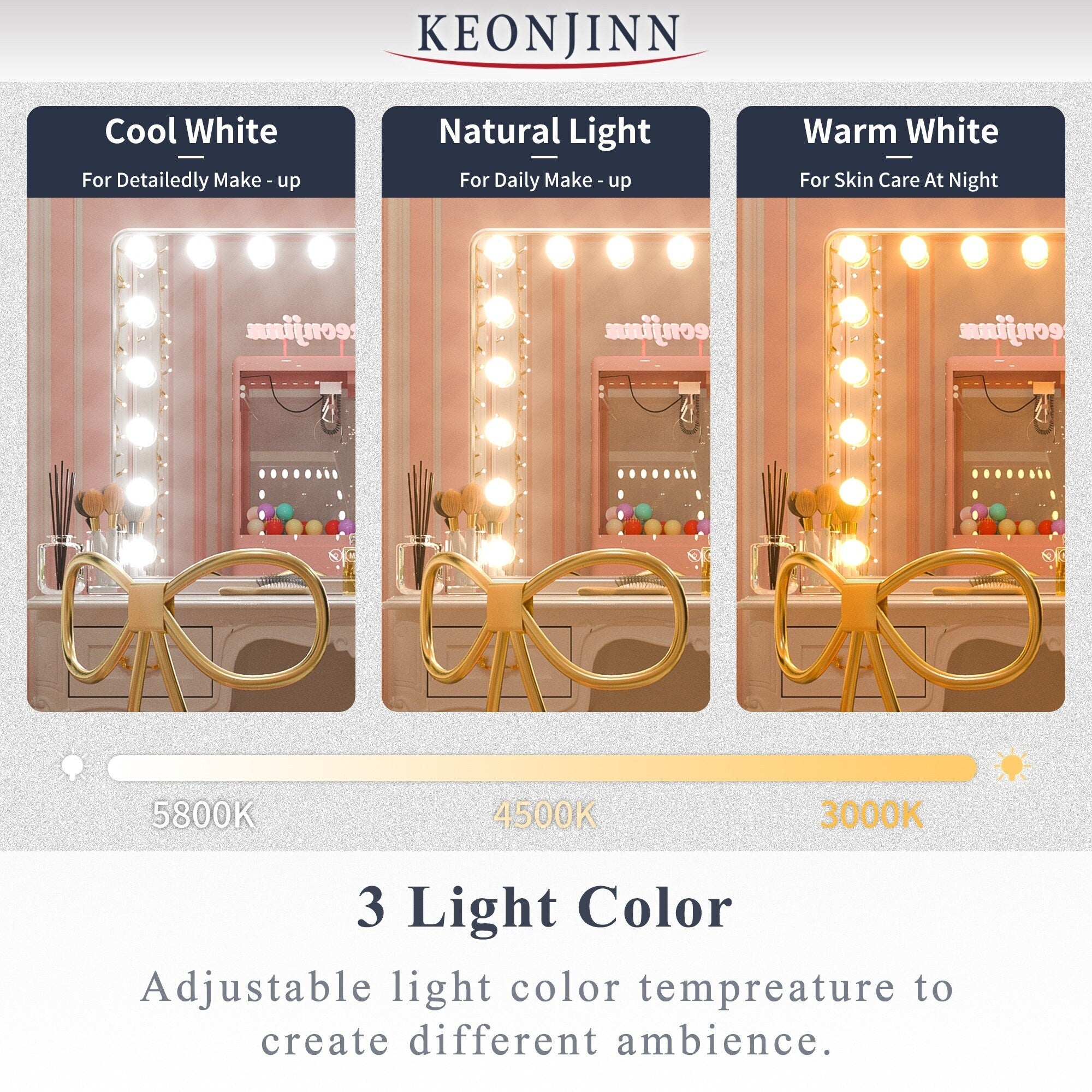 Specchio da trucco LED Keonjinn Hollywood con 15/18 luci LED