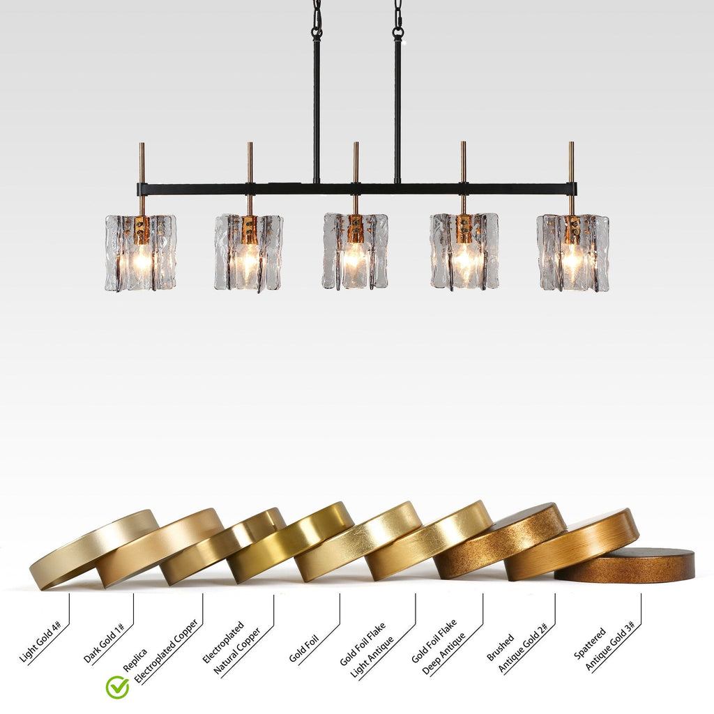 Lampadario lineare moderno Kasy a 5 luci con isola da cucina in vetro testurizzato, design unico