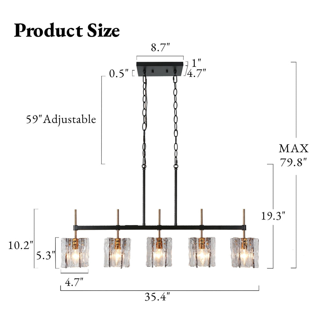 Lampadario lineare moderno Kasy a 5 luci con isola da cucina in vetro testurizzato, design unico