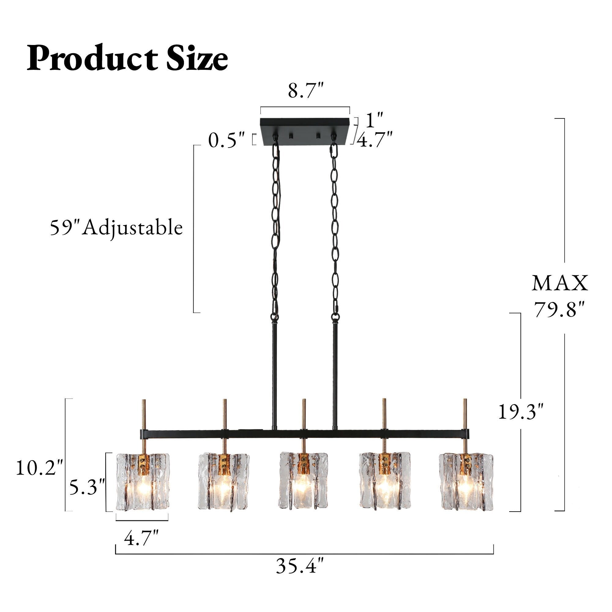 Lampadario lineare moderno Kasy a 5 luci con isola da cucina in vetro testurizzato, design unico
