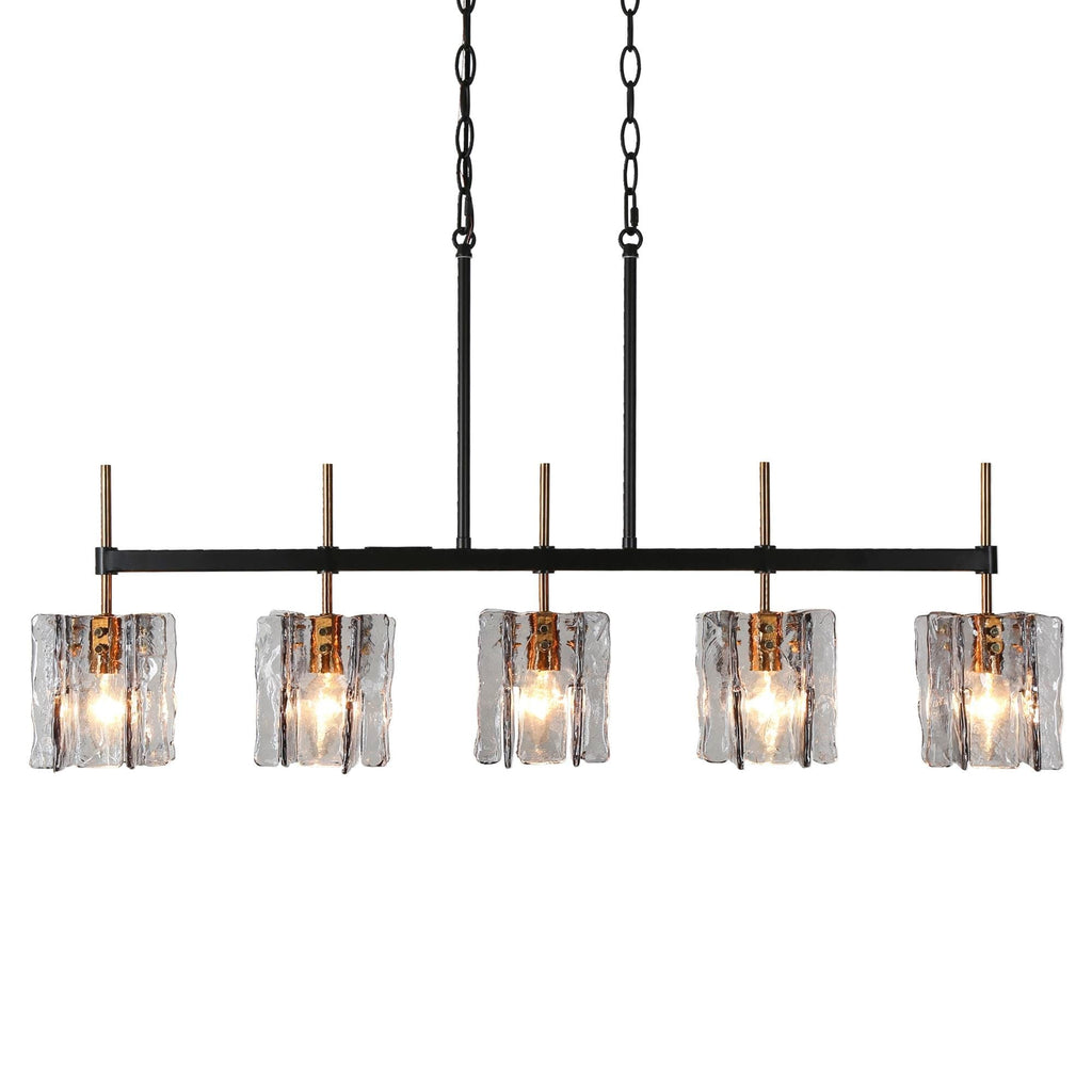 Lampadario lineare moderno Kasy a 5 luci con isola da cucina in vetro testurizzato, design unico