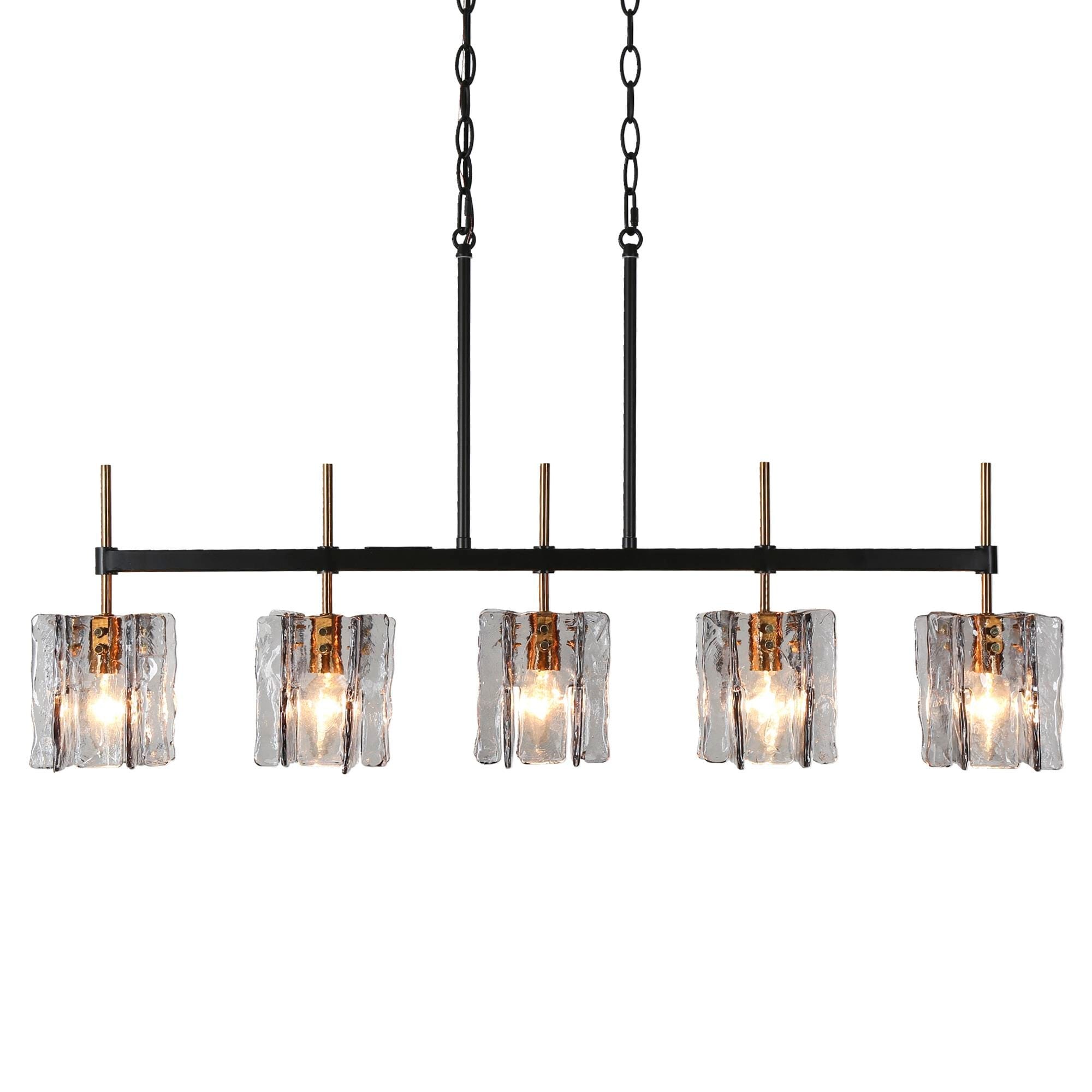 Lampadario lineare moderno Kasy a 5 luci con isola da cucina in vetro testurizzato, design unico