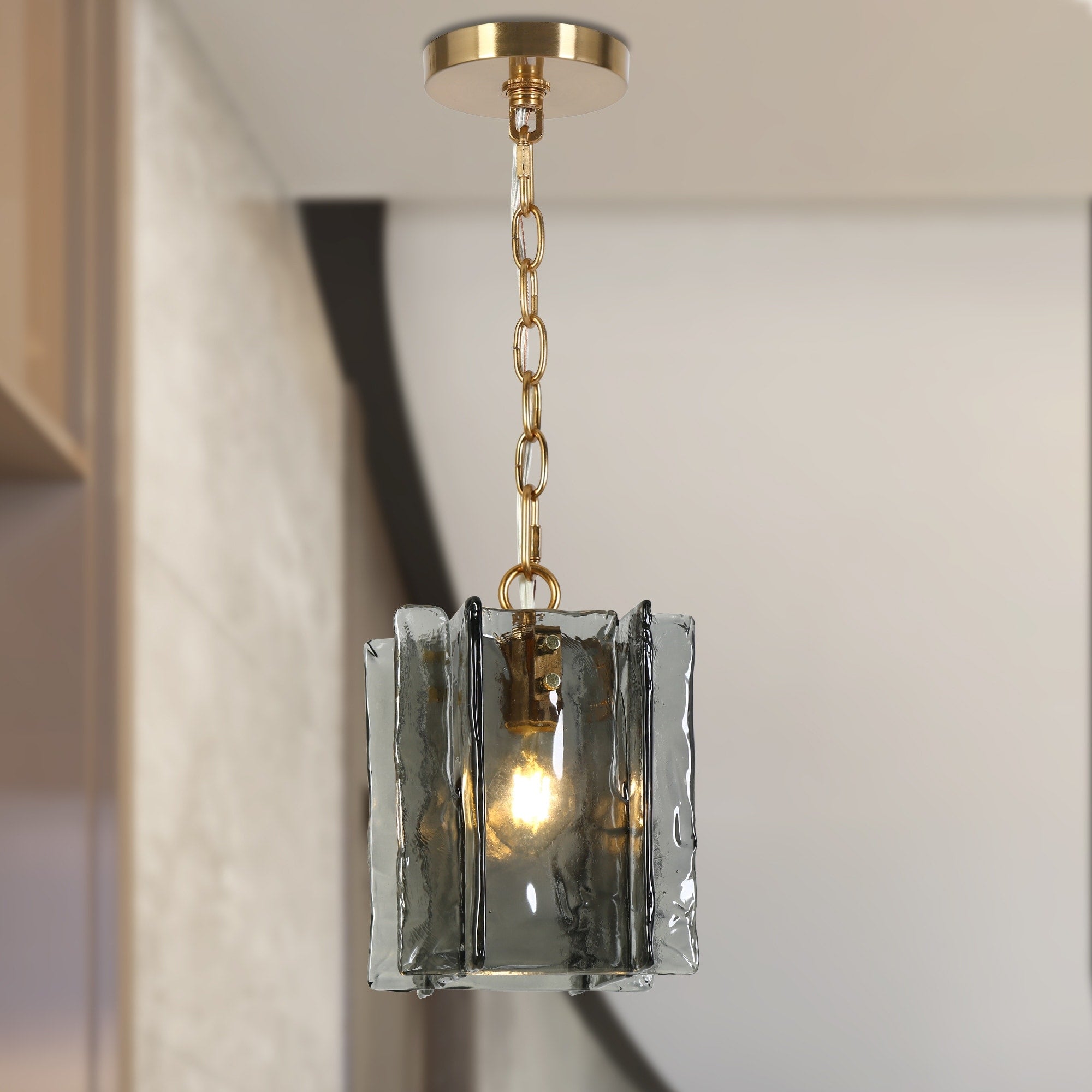 Lampadari moderni Kasy a 1 luce, lampade a isola in vetro per sala da pranzo