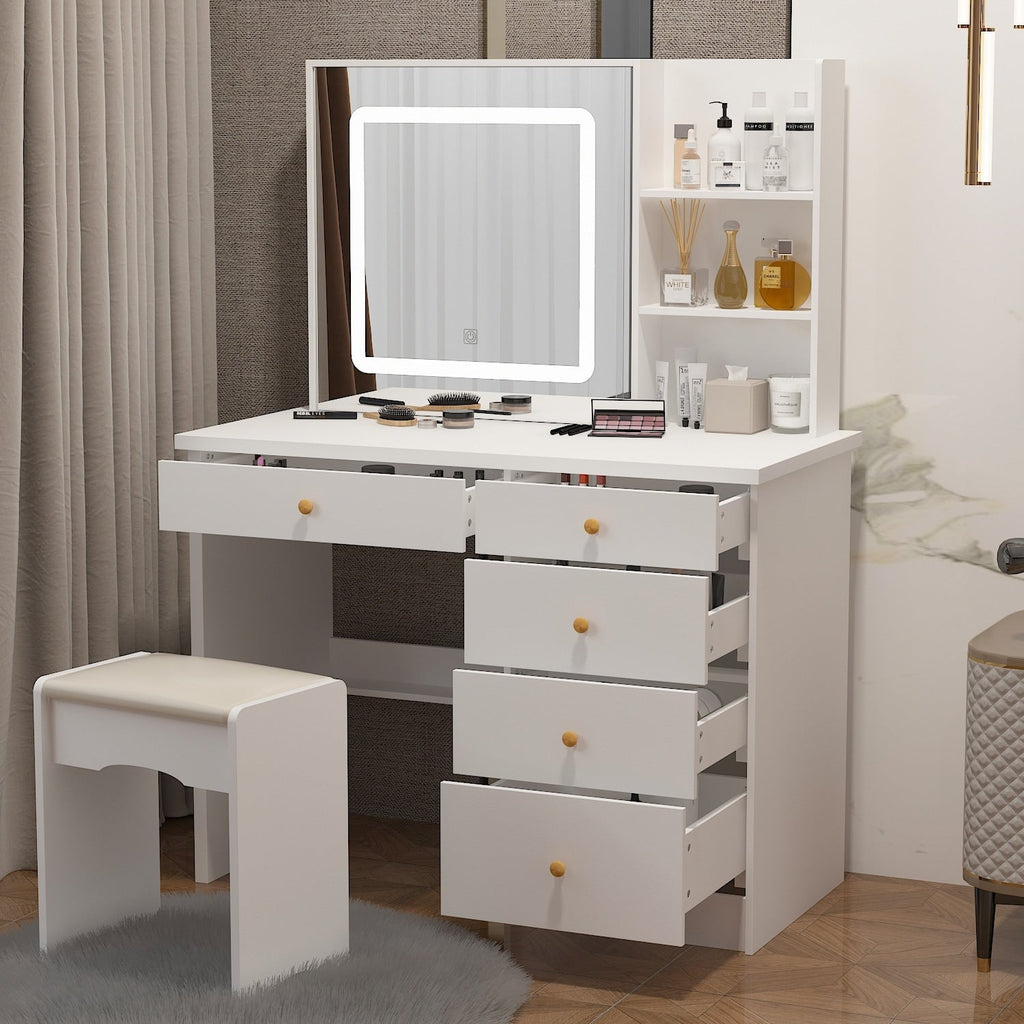 Set da trucco Kerrogee con specchio illuminato regolabile e sgabello - 39,4 L x 19,7 W x 53,5 H