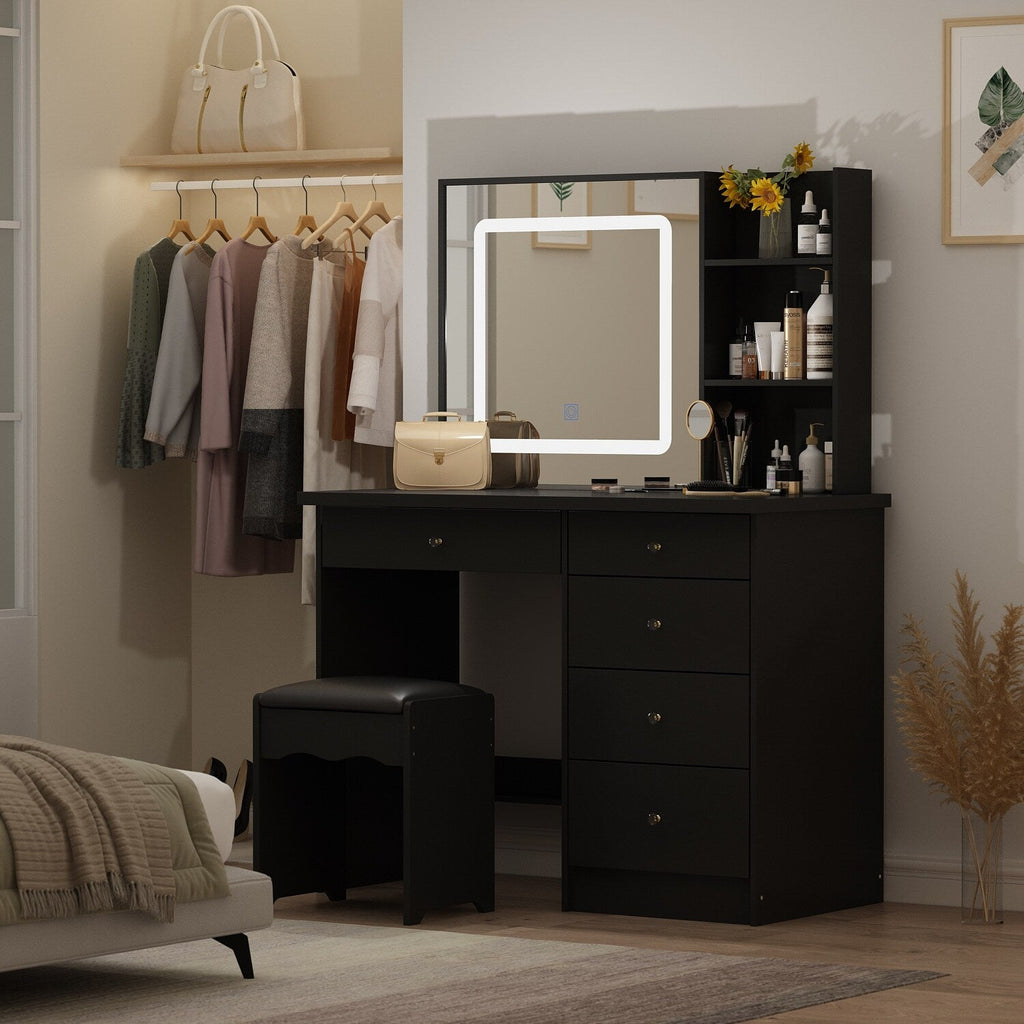 Set da trucco Kerrogee con specchio illuminato regolabile e sgabello - 39,4 L x 19,7 W x 53,5 H