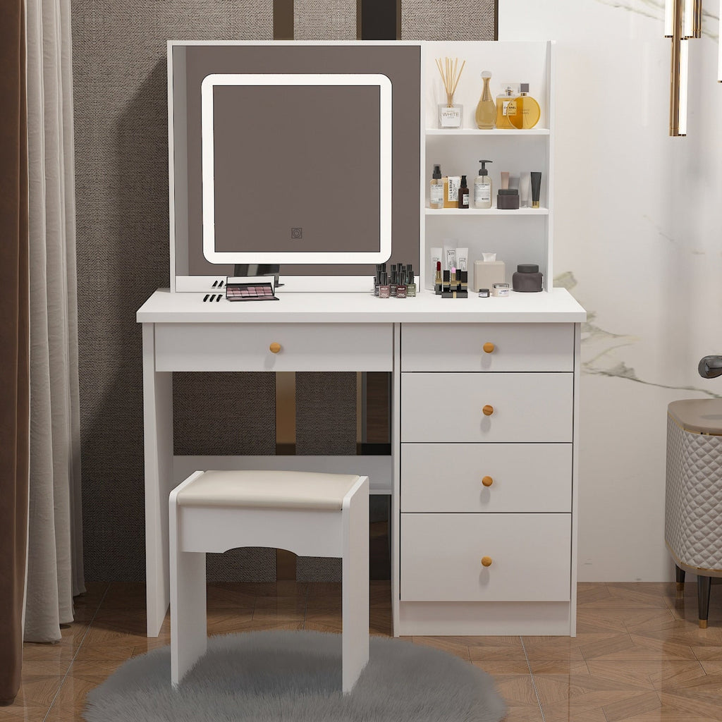 Set da trucco Kerrogee con specchio illuminato regolabile e sgabello - 39,4 L x 19,7 W x 53,5 H