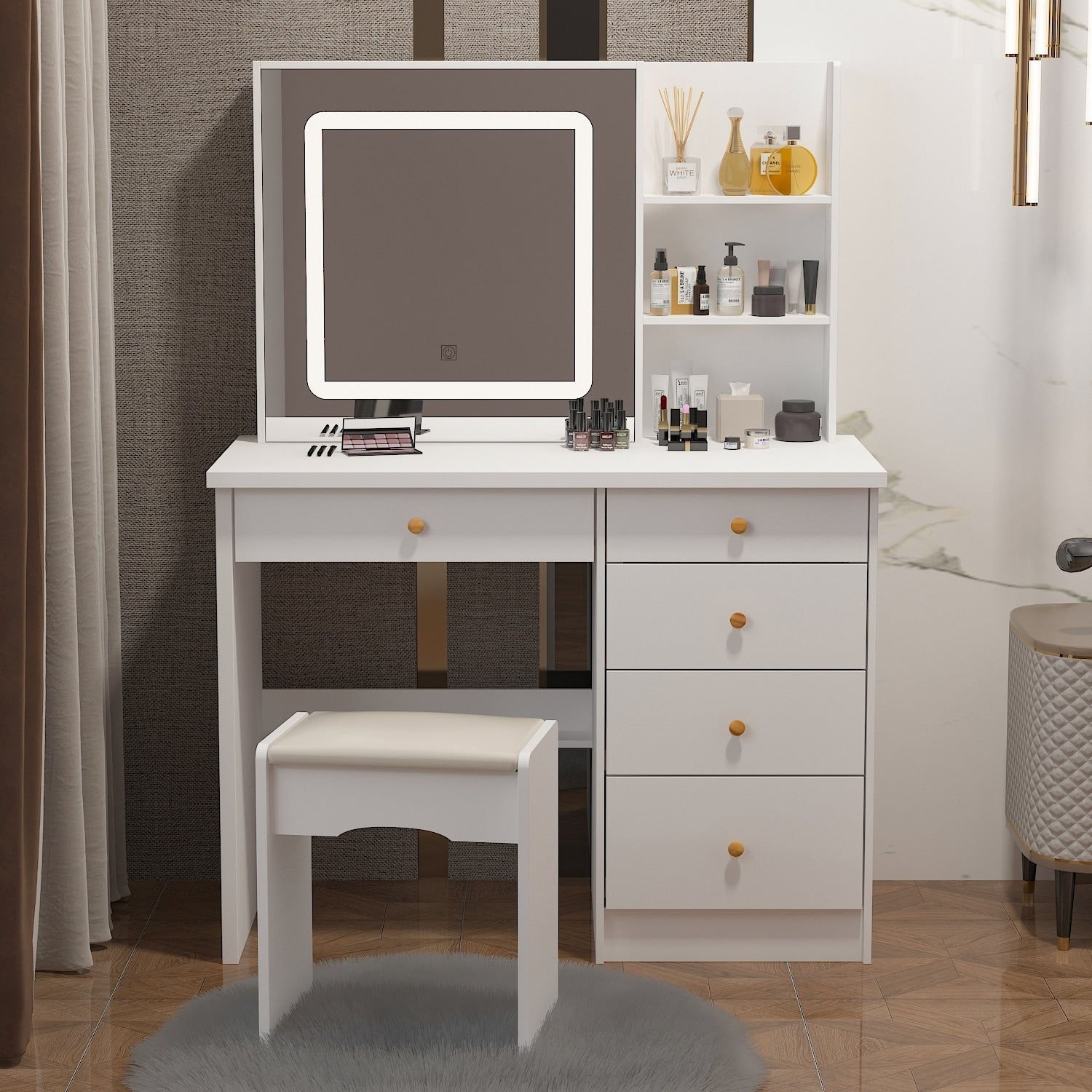 Set da trucco Kerrogee con specchio illuminato regolabile e sgabello - 39,4 L x 19,7 W x 53,5 H