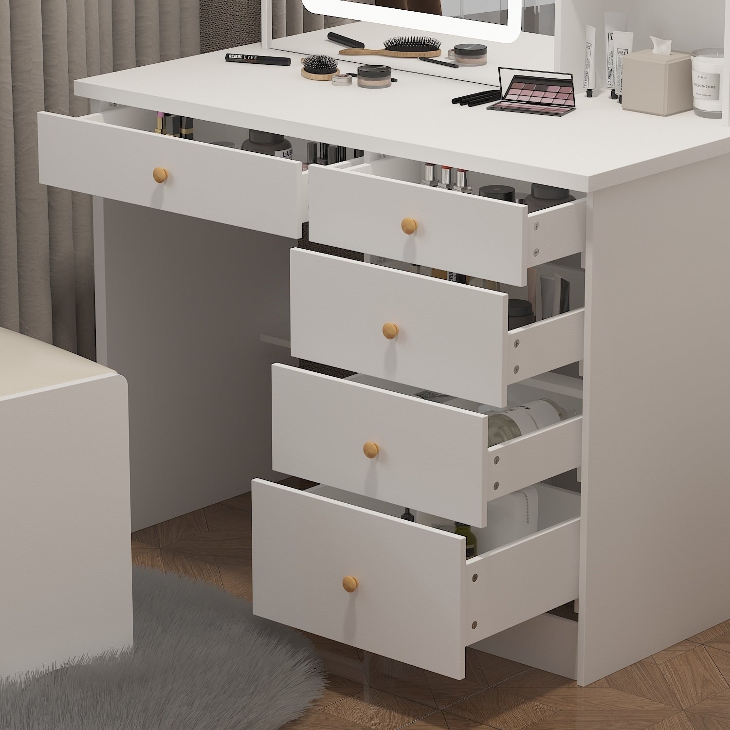 Set da trucco Kerrogee con specchio illuminato regolabile e sgabello - 39,4 L x 19,7 W x 53,5 H