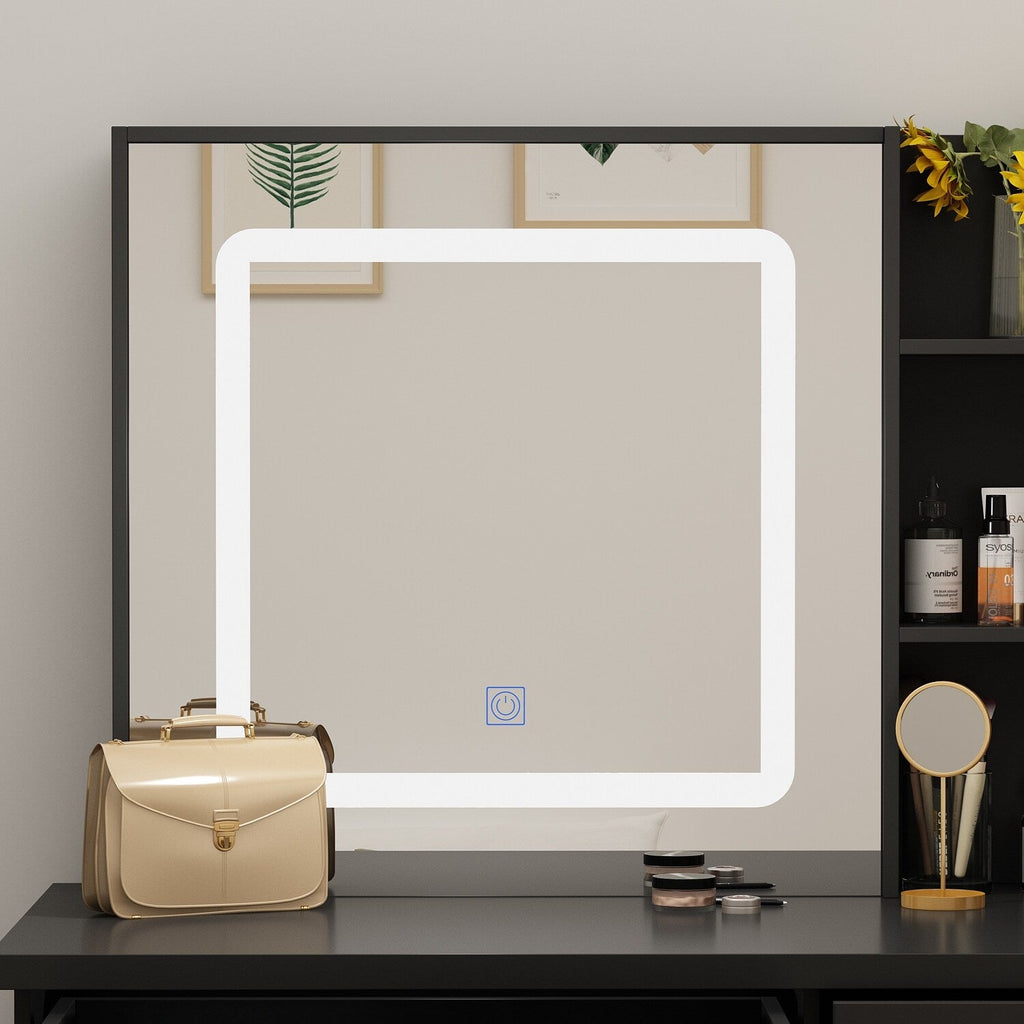 Set da trucco Kerrogee con specchio illuminato regolabile e sgabello - 39,4 L x 19,7 W x 53,5 H