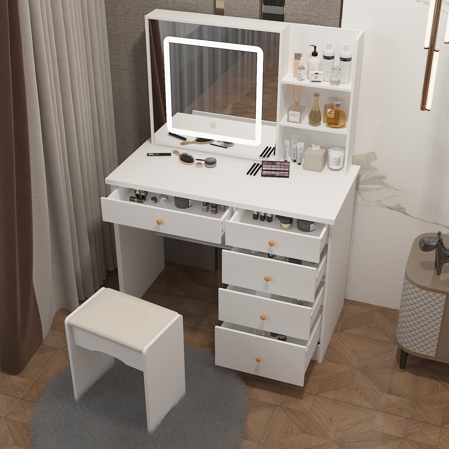 Set da trucco Kerrogee con specchio illuminato regolabile e sgabello - 39,4 L x 19,7 W x 53,5 H