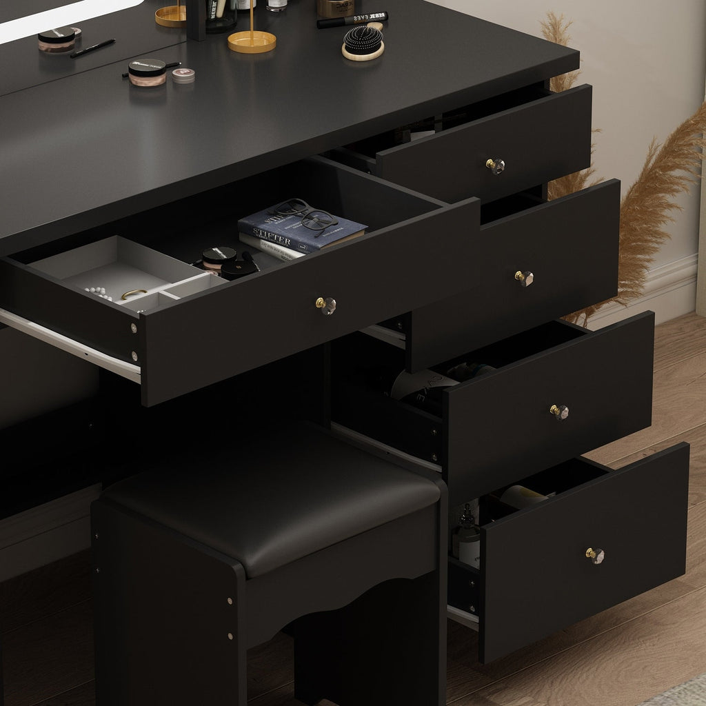 Set da trucco Kerrogee con specchio illuminato regolabile e sgabello - 39,4 L x 19,7 W x 53,5 H