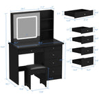 Set da trucco Kerrogee con specchio illuminato regolabile e sgabello - 39,4 L x 19,7 W x 53,5 H