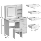 Set da trucco Kerrogee con specchio illuminato regolabile e sgabello - 39,4 L x 19,7 W x 53,5 H