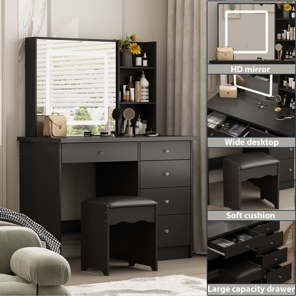 Set da trucco Kerrogee con specchio illuminato regolabile e sgabello - 39,4 L x 19,7 W x 53,5 H