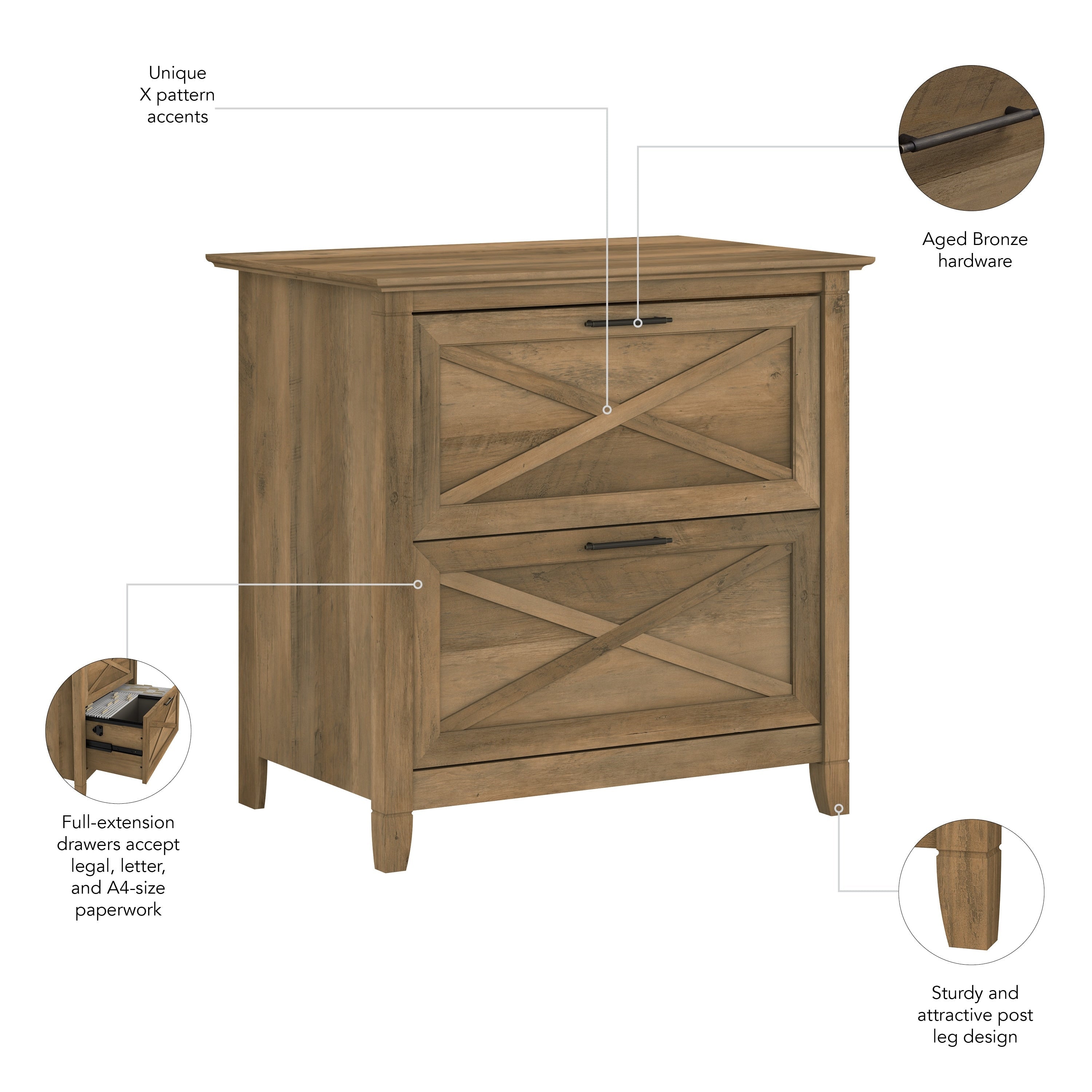 Mobiletto laterale per archivio a 2 cassetti Key West di Bush Furniture