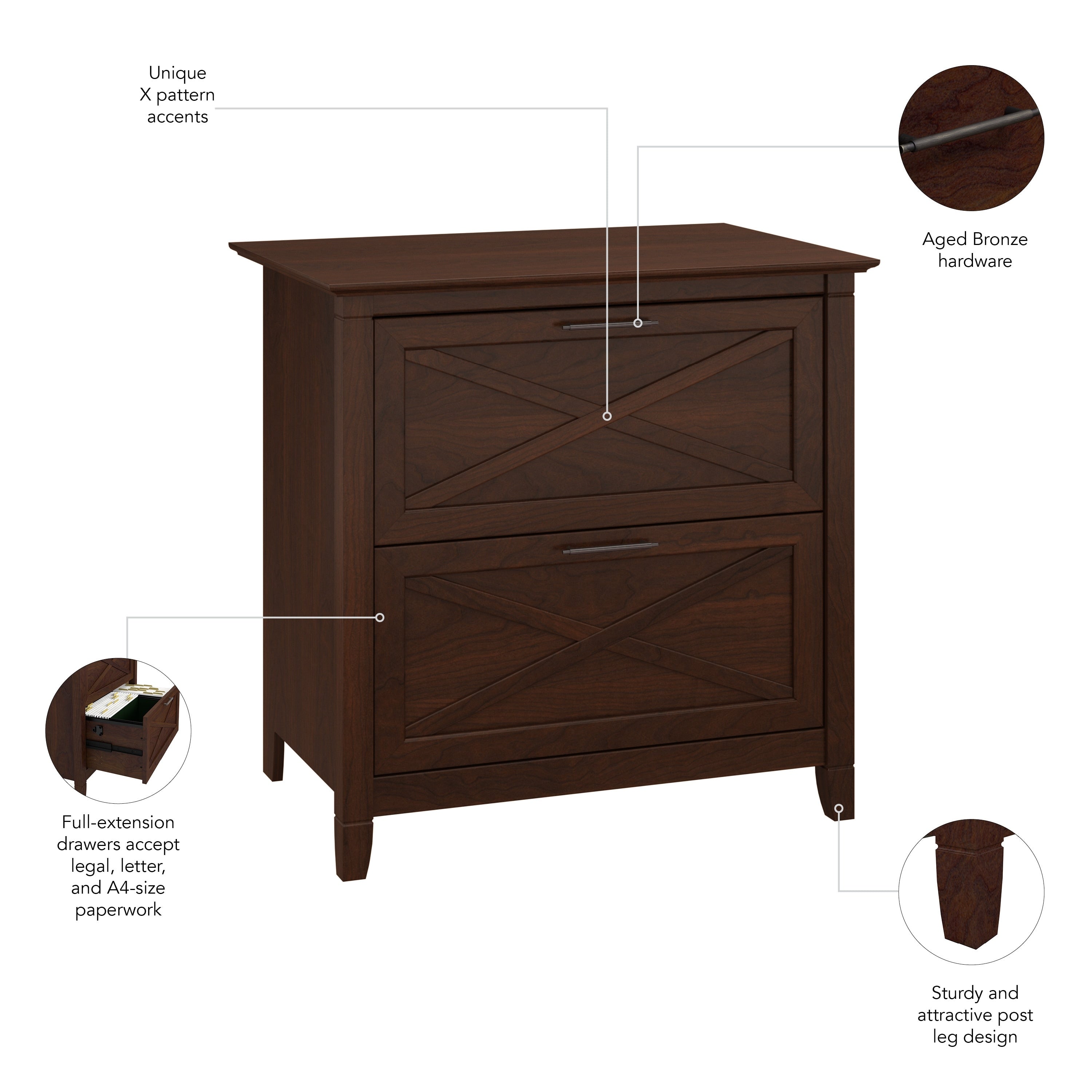 Mobiletto laterale per archivio a 2 cassetti Key West di Bush Furniture