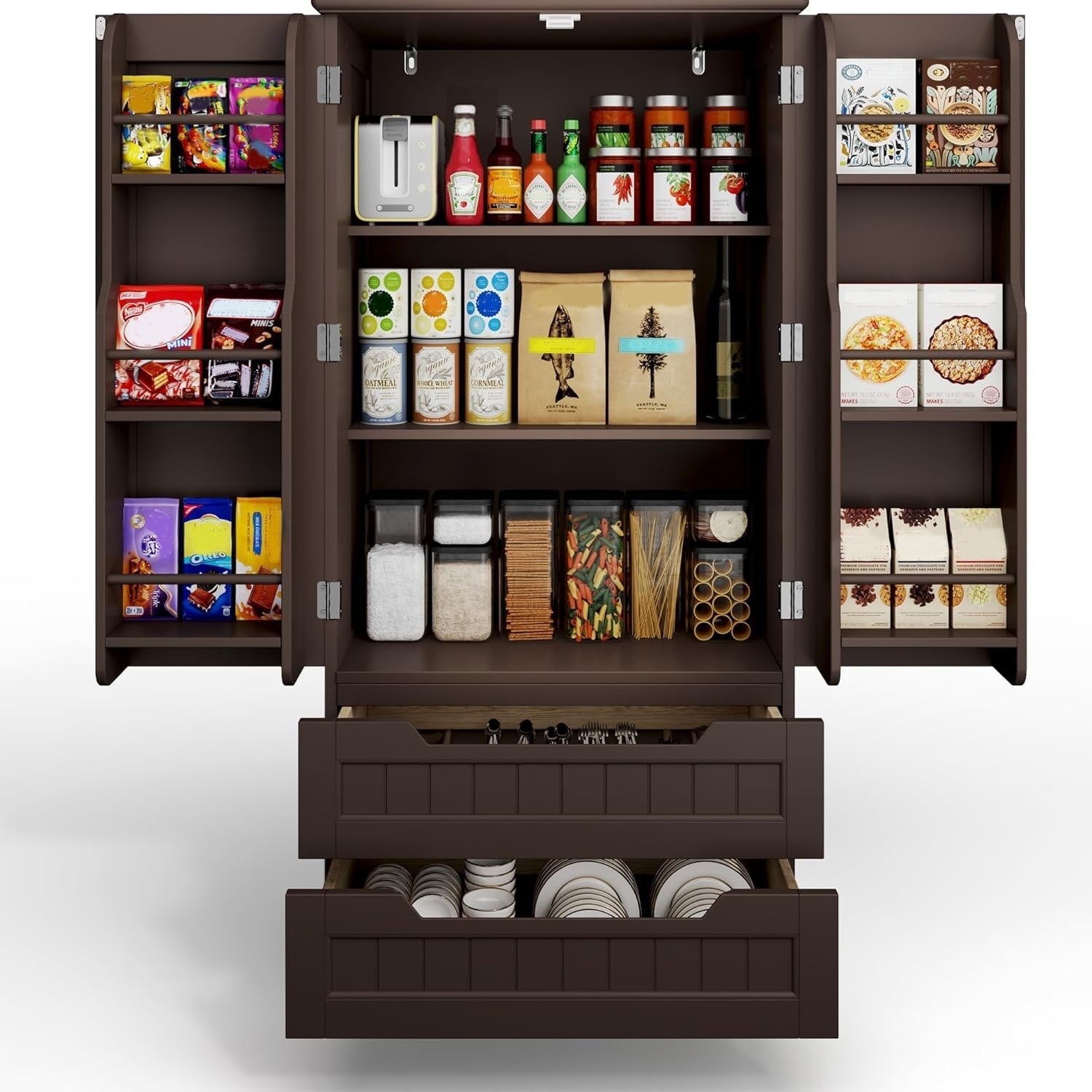 Mobile dispensa da cucina, mobiletto da bagno indipendente con 2 ante e cassetti