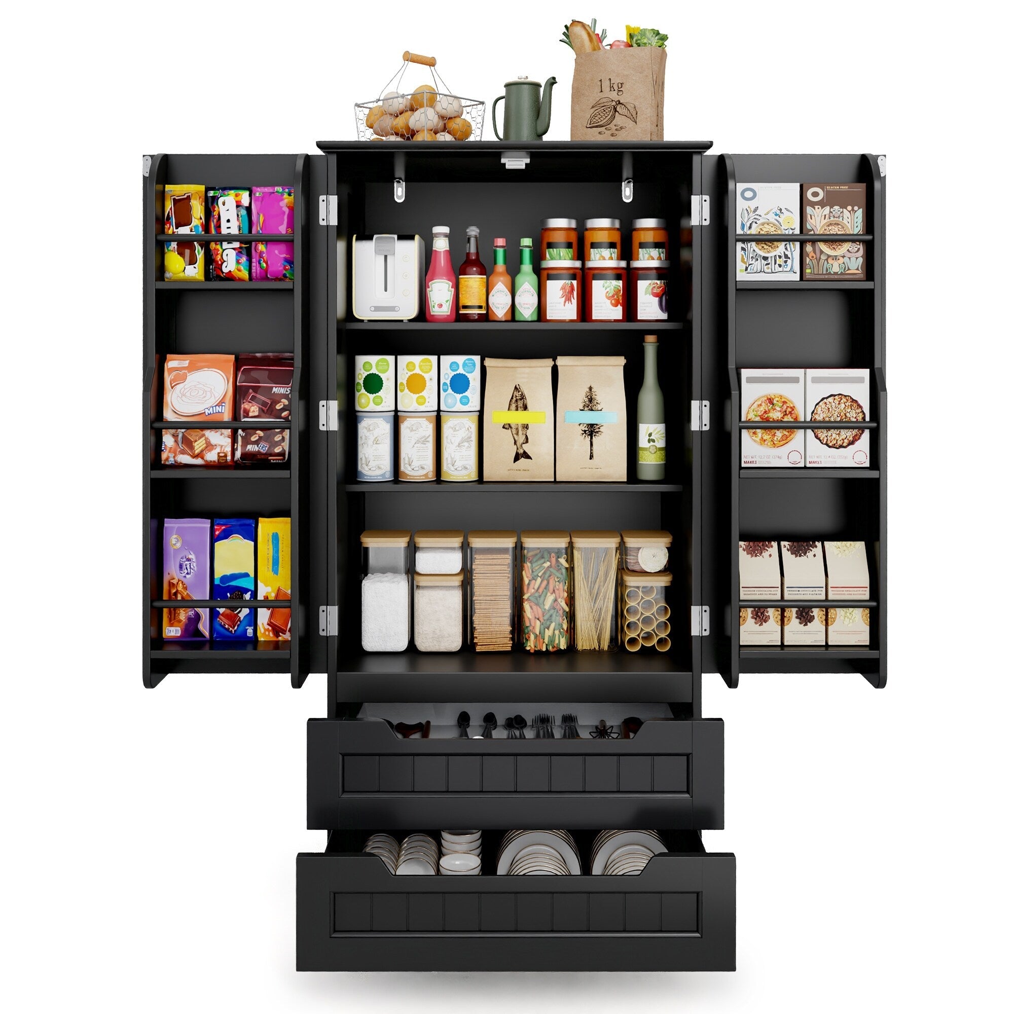 Mobile dispensa da cucina, mobiletto da bagno indipendente con 2 ante e cassetti