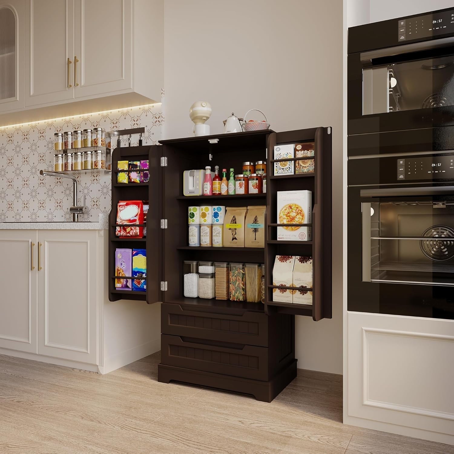 Mobile dispensa da cucina, mobiletto da bagno indipendente con 2 ante e cassetti