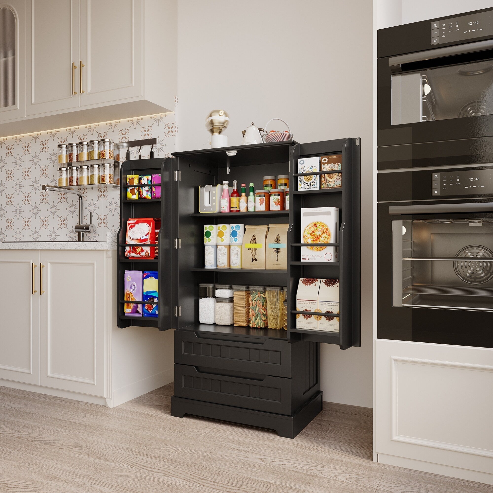Mobile dispensa da cucina, mobiletto da bagno indipendente con 2 ante e cassetti