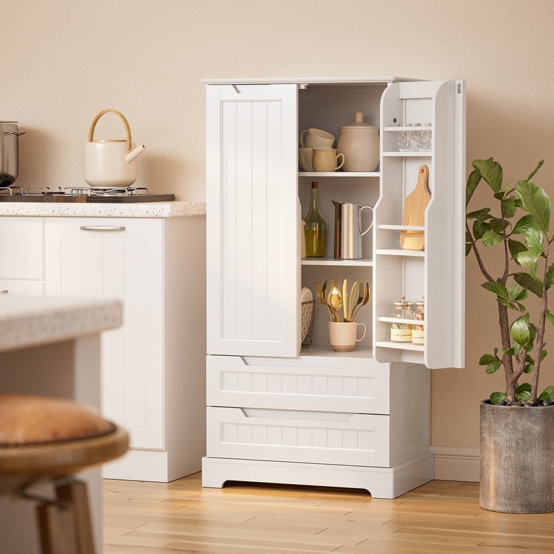 Mobile dispensa da cucina, mobiletto da bagno indipendente con 2 ante e cassetti