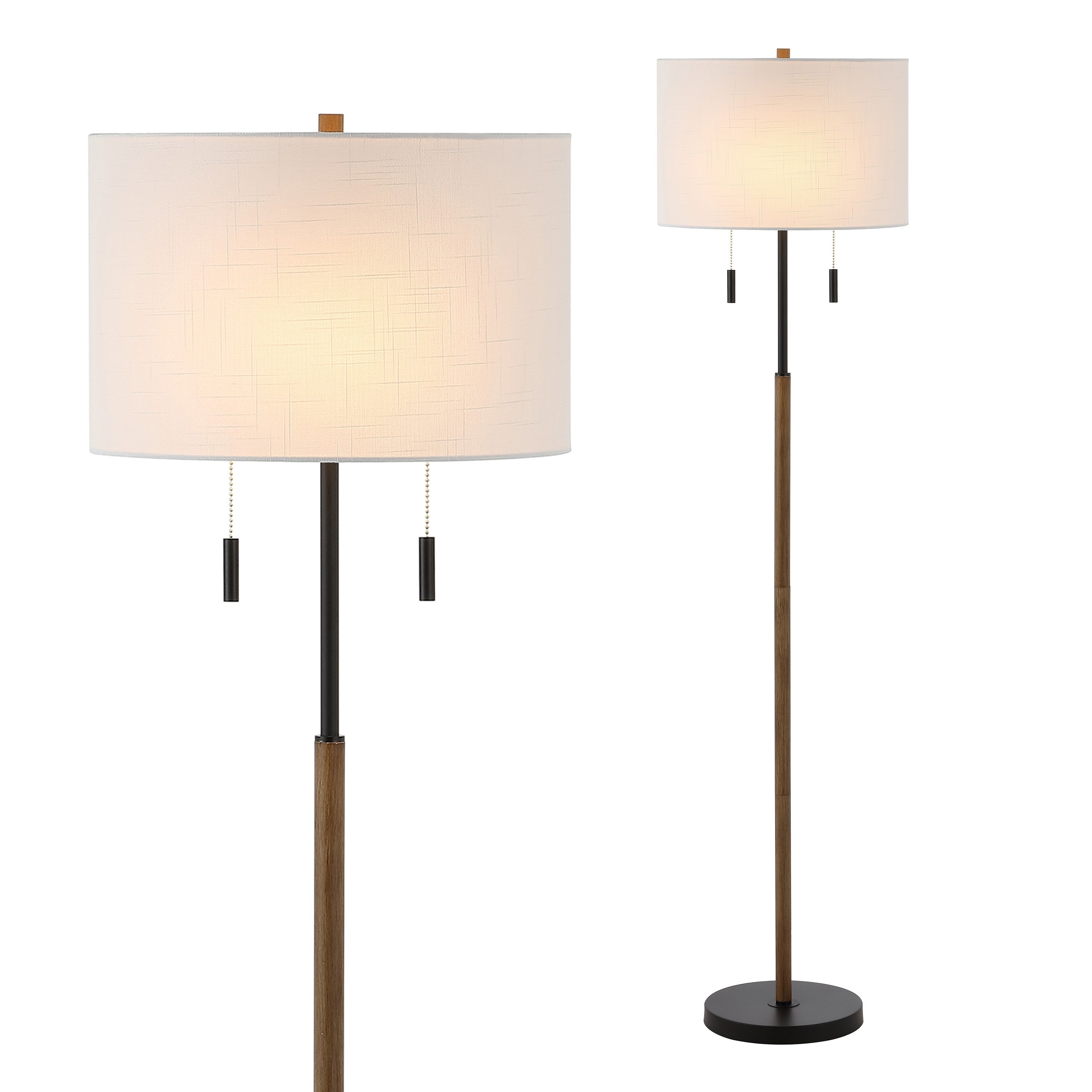 Lampada da terra a LED con candeliere in ferro rustico Koda 61, finitura in legno marrone/nero di JONATHAN Y