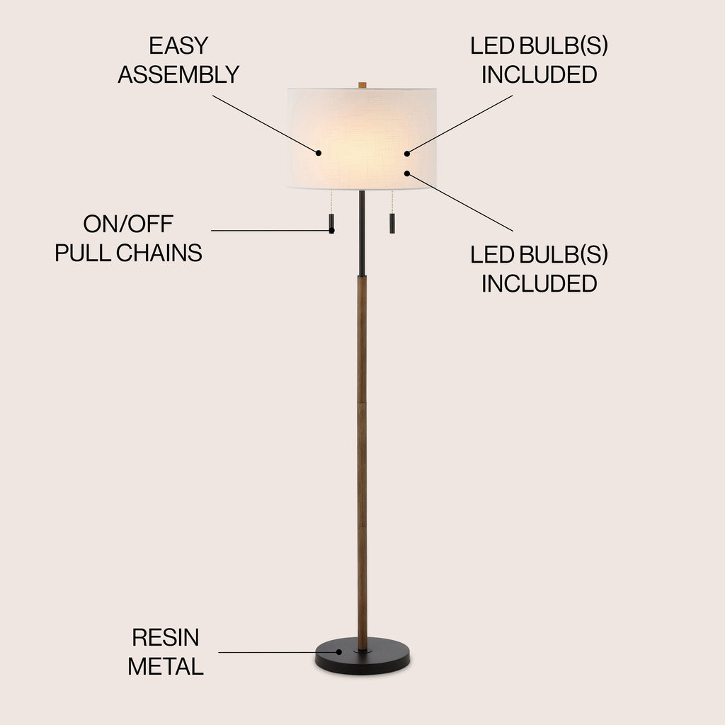 Lampada da terra a LED con candeliere in ferro rustico Koda 61, finitura in legno marrone/nero di JONATHAN Y