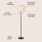 Lampada da terra a LED con candeliere in ferro rustico Koda 61, finitura in legno marrone/nero di JONATHAN Y