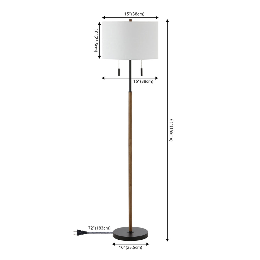 Lampada da terra a LED con candeliere in ferro rustico Koda 61, finitura in legno marrone/nero di JONATHAN Y