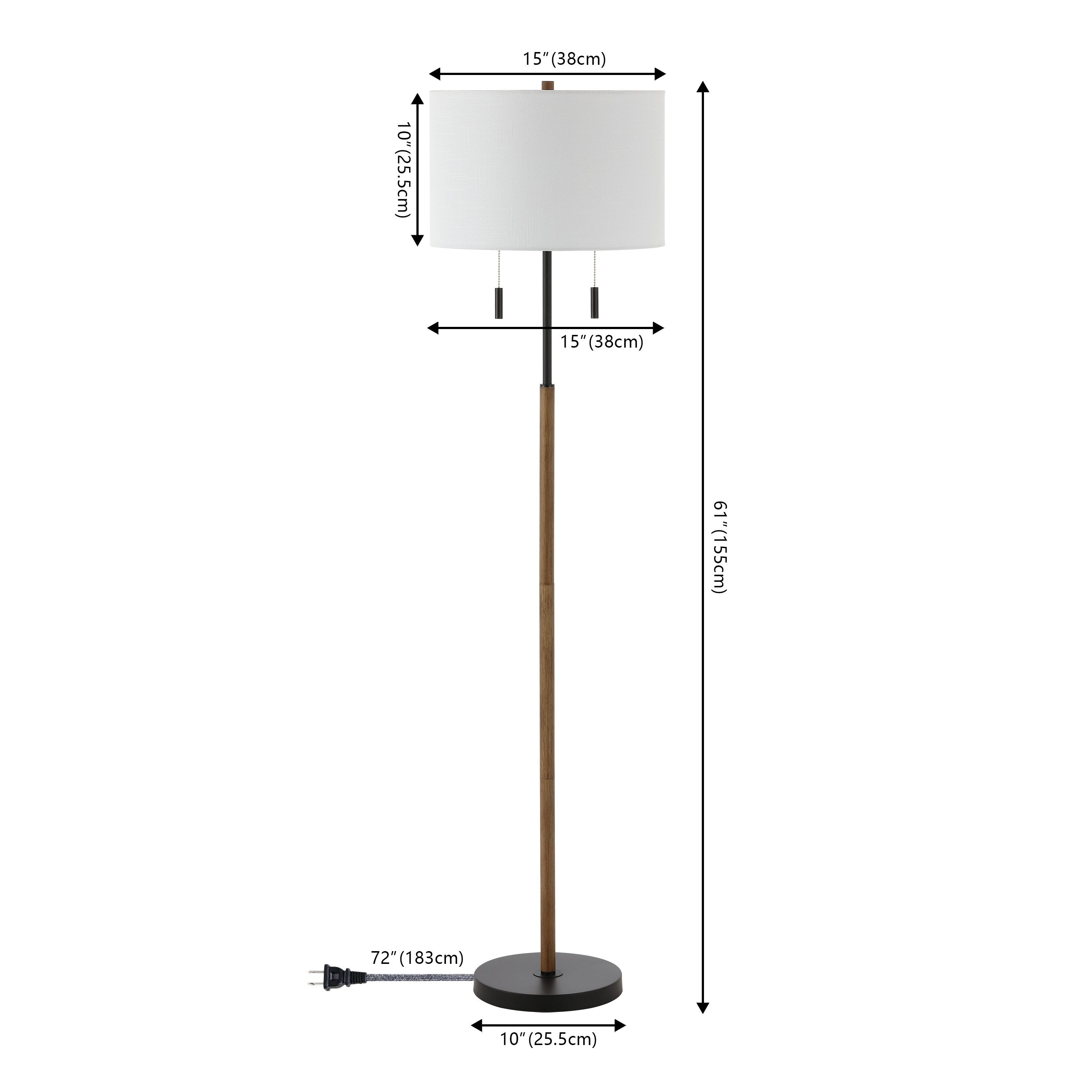 Lampada da terra a LED con candeliere in ferro rustico Koda 61, finitura in legno marrone/nero di JONATHAN Y