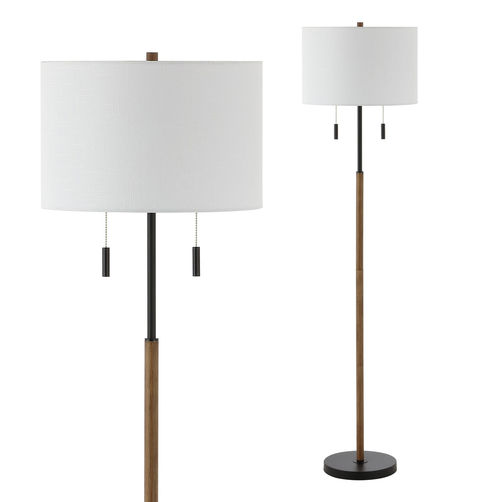 Lampada da terra a LED con candeliere in ferro rustico Koda 61, finitura in legno marrone/nero di JONATHAN Y