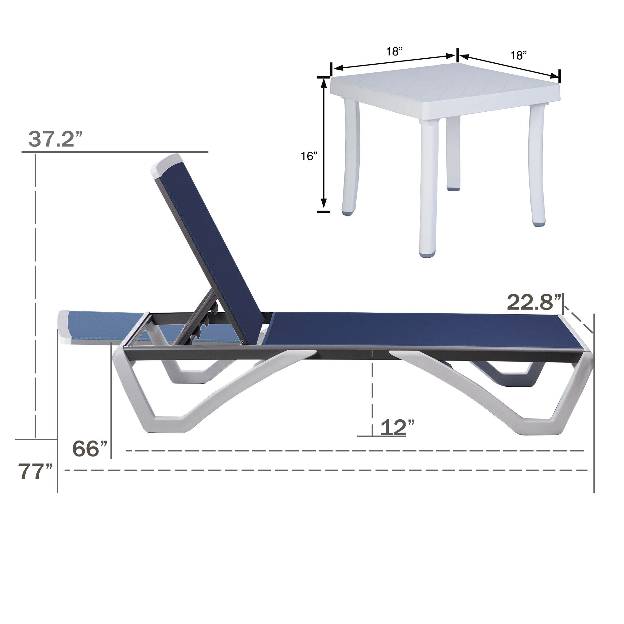 Kozyard Alan, chaise longue reclinabile regolabile per patio, gambe in resina di polipropilene e alluminio completamente piatte