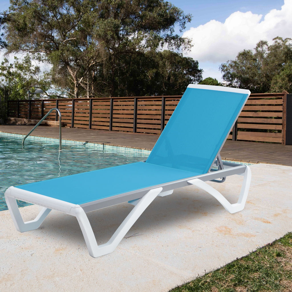 Kozyard Alan, chaise longue reclinabile regolabile per patio, gambe in resina di polipropilene e alluminio completamente piatte