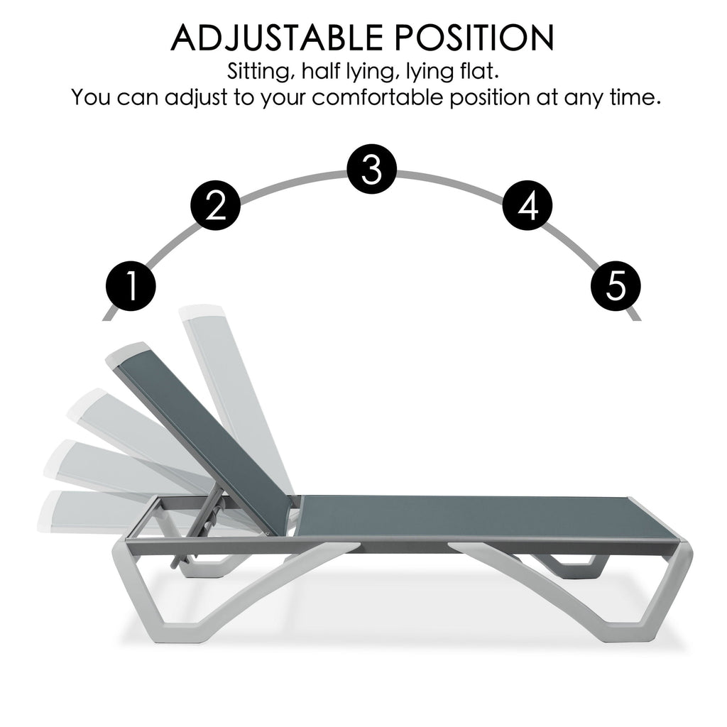 Kozyard Alan, chaise longue reclinabile regolabile per patio, gambe in resina di polipropilene e alluminio completamente piatte
